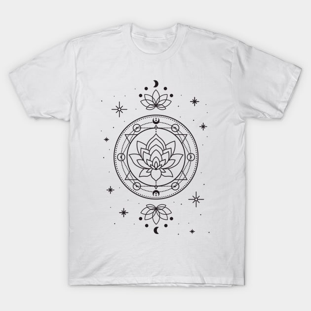 Lotus with moon phase T-Shirt by RaissART 23